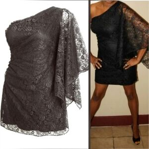 Hailey Logan by Adriana Papell One Shoulder Lace Cocktail Dress 13/14 Black